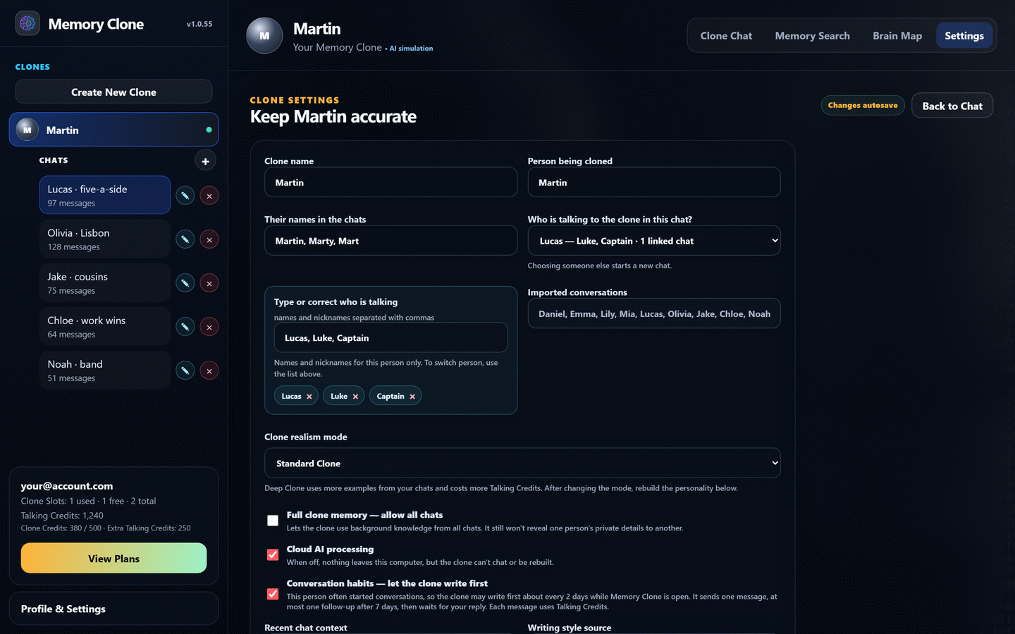 Official Memory Clone relationship and memory settings